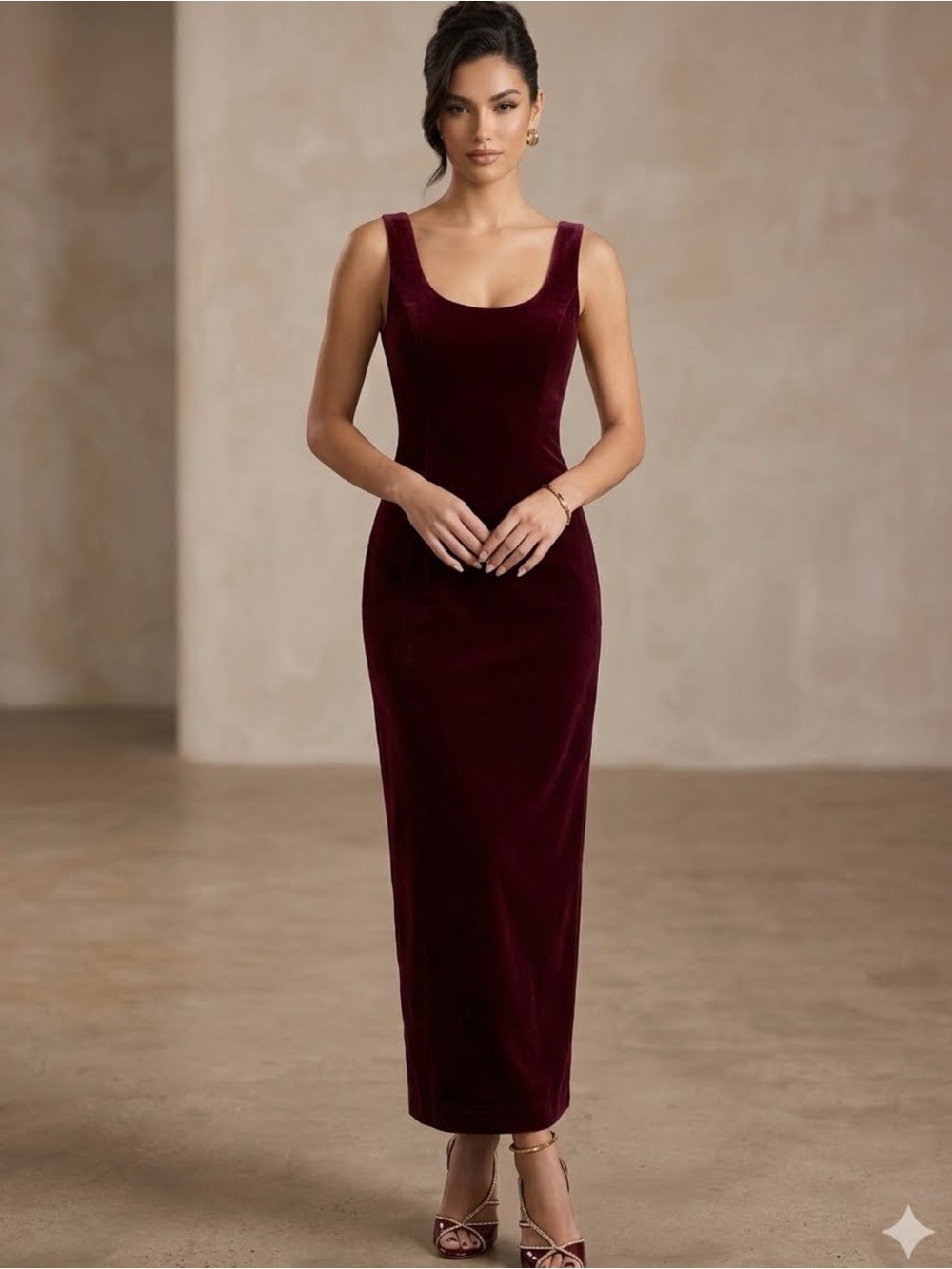 VTG Y2K 90s Rampage Burgundy Velvet Scoop Neck Maxi Vamp Dress Sleeveless  Sz 7